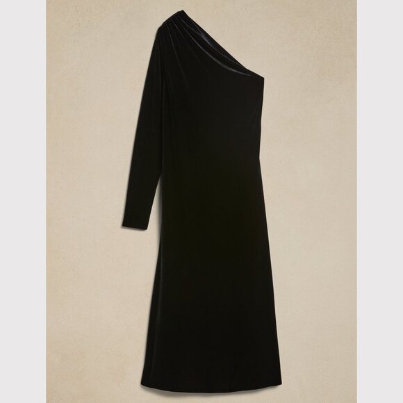 BANANA REPUBLIC Blaire Velvet One-Shoulder Midi Cocktail Dress #817295 - BERRY - Picture 3 of 7